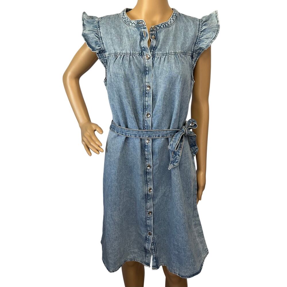NWT J. Crew Ruffle Sleeve Denim Mini Dress English Blue Wash CK540 Size 12 - Picture 4 of 13